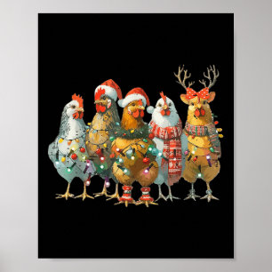 Poster Fantaisie poulets de Noël Lumières ferme animal mi
