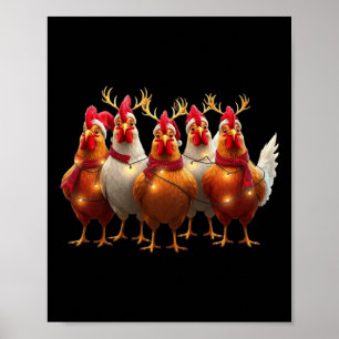 Poster Fantaisie poulets de Noël Lumières Ferme Cute anim