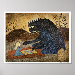POSTER FANTASIE SÉRIEUSE ! LA FILLE ET LE MONSTRE JOUENT