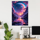 Poster Fantastic Planet Rising over Mountains and Water  (Bureau à domicile)