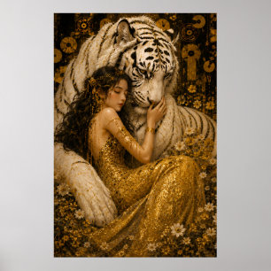 Poster Fantastique artistique divin du Tigre Blanc Doré