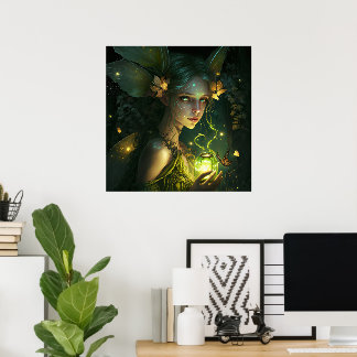 Poster Fantastique Belle Princesse Fée de la Forêt Verte