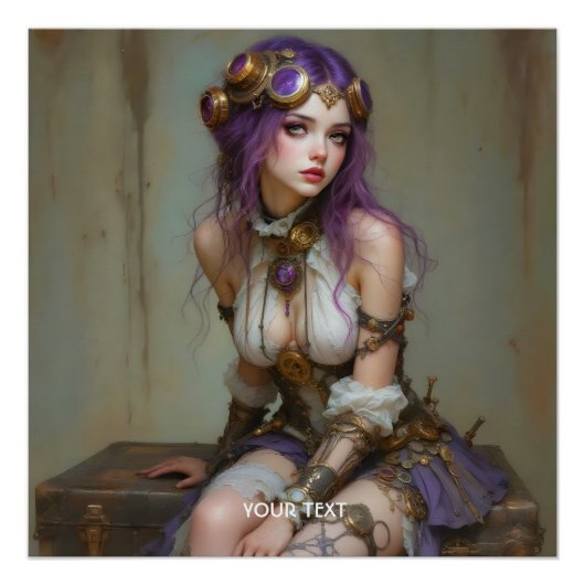Poster Fantastique Fille Violette Steampunk Mignonne (Devant)