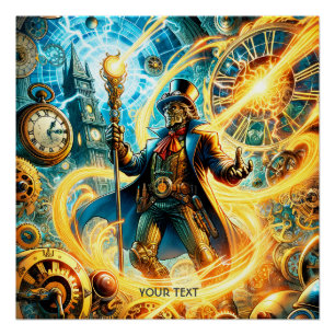 Poster Fantastique Mignon Magicien Steampunk du Temps