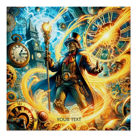 Poster Fantastique Mignon Magicien Steampunk du Temps (Devant)