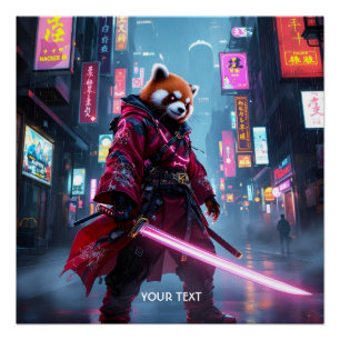 Poster Fantastique Panda Rouge Samouraï Mignon