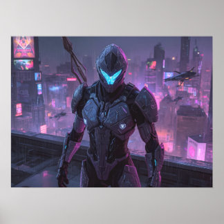 Poster Fantasy Art- Sentinel of the Neon Divide