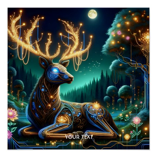 Poster Fantasy Cute Cyber Stag Forest (Devant)