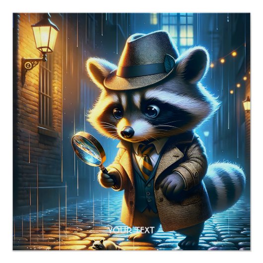 Poster Fantasy Cute Night Racoon Detective (Devant)