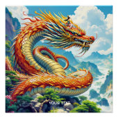 Poster Fantasy Cute Orange Dragon Mountains (Devant)