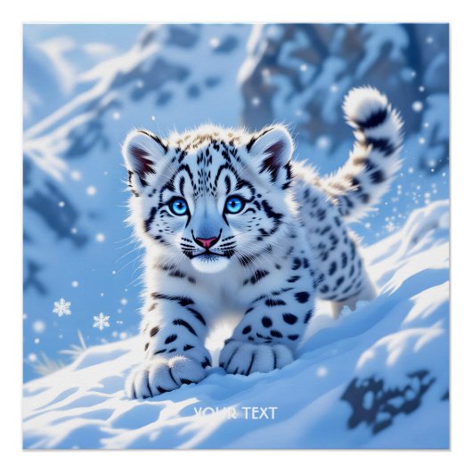 Poster Fantasy Cute Snow Baby Leopard (Devant)