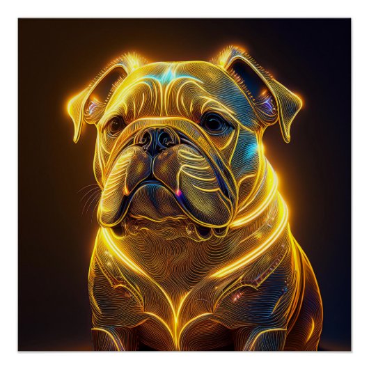 Poster Fantasy Image Neon Yellow English Bulldog (Devant)