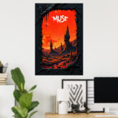 Poster Fantasy landscape with fiery sky and towering (Bureau à domicile)