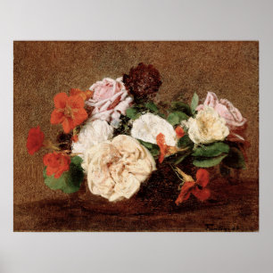 Poster Fantin-Latour - Roses Et Nasturtiums Dans Un Vase