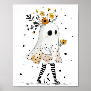 Poster Fantôme à l'aquarelle & Tournesols Halloween fanta