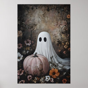 Poster Fantôme avec citrouille rose dans une fleur d'auto