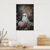 Poster Fantôme avec citrouille rose dans une fleur d'auto (Cuisine)