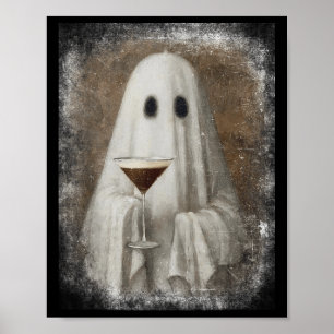 Poster Fantôme Buvant un Martini Espresso Halloween Fanto