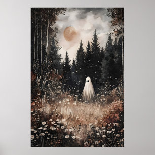 Poster Fantôme dans un champ forestier avec fleur, Académ