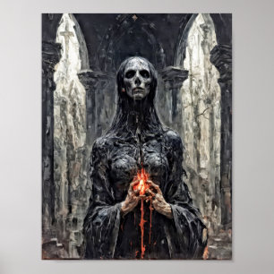 Poster Fantôme démon tenant un cœur en feu