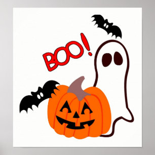 Poster Fantôme d'Halloween avec citrouille