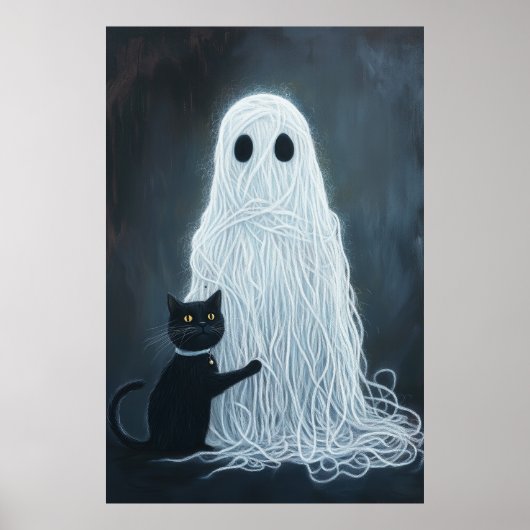 Poster Fantôme d'Halloween couvert en Fils et Chat noir (Devant)