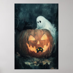 Poster Fantôme d'Halloween et Chats