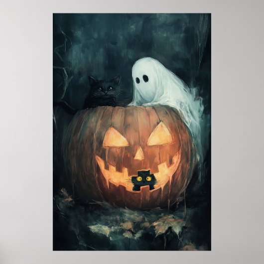 Poster Fantôme d'Halloween et Chats (Devant)