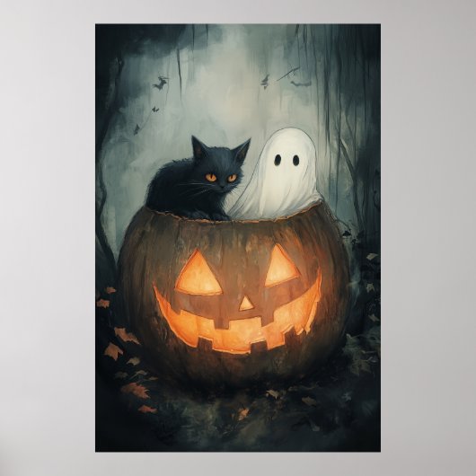 Poster Fantôme d'Halloween et SPA de chat (Devant)