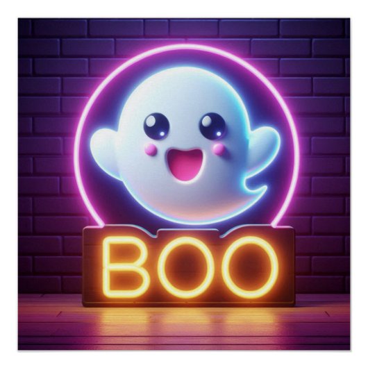 Poster Fantôme d'Halloween Jaune BOO (Devant)