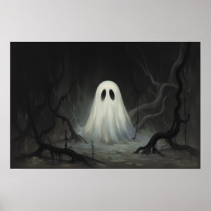 Poster Fantôme d'Halloween Vintage éffrayant - Art hanté