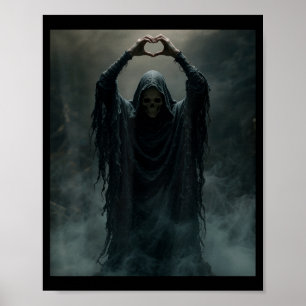 Poster Fantôme drôle coeur mains visage effrayant hallowe