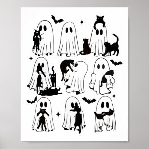 Poster Fantôme Drôle Tenant Un Chat Noir Lazy Halloween S