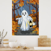 Poster Fantôme effrayant avec lanterne dans la forêt auto (Cuisine)