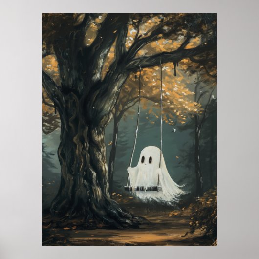 Poster Fantôme éffrayant sur la forêt d'Halloween à la ne (Devant)