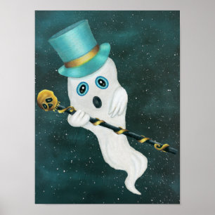 Poster Fantôme Élégant Visage Idiot Haut-de-Forme Canne C