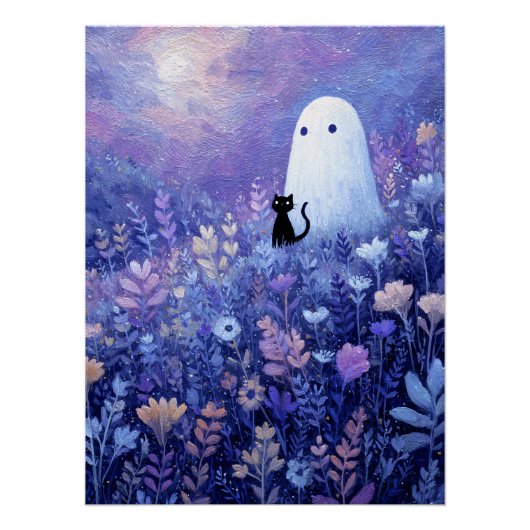 Poster Fantôme et chat de Whimsical dans la prairie de Tw (Devant)