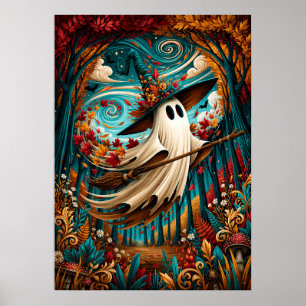 Poster Fantôme Féerique Sorcière Forêt d'Automne