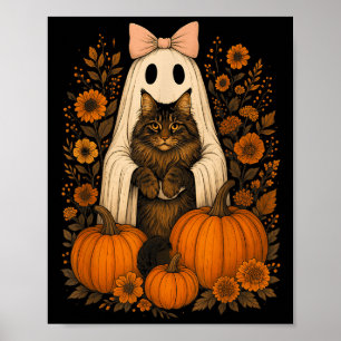 Poster Fantôme Halloween vintage tenant un chat Maine Coo