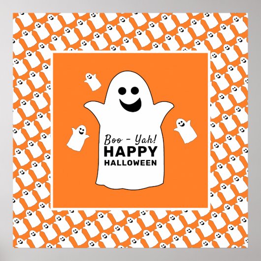 Poster Fantôme Joyeux, Fête d'Halloween Orange (Devant)
