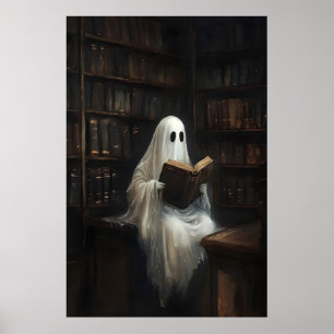 Poster Fantôme lisant des livres en bibliothèque imprimé,