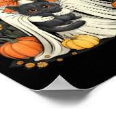 Poster Fantôme Mignon Avec Citrouille D'Halloween De Chat (Coin)