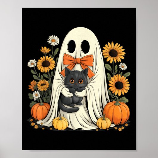 Poster Fantôme Mignon Avec Citrouille D'Halloween De Chat (Devant)