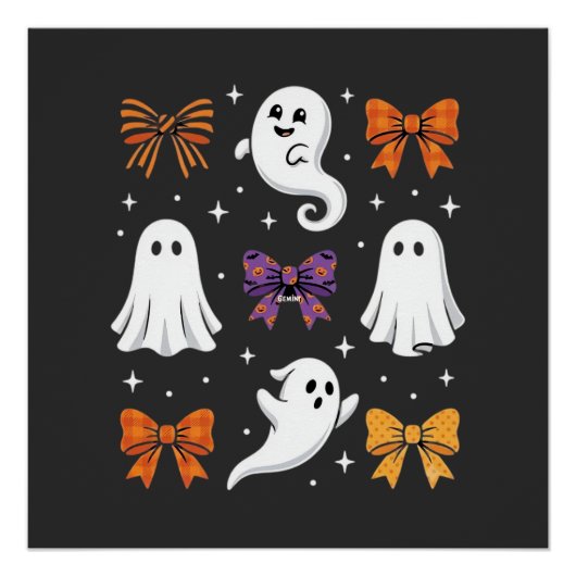 Poster Fantôme Mignon avec Ruban Design Halloween_1 (Devant)