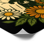 Poster Fantôme mignon tenant un chat noir floral groovy d (Coin)