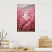 Poster Fantôme mou dans le champ floral rose (Cuisine)