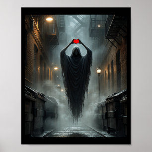 Poster Fantôme rouge cœur mains visage effrayant hallowee