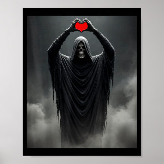 Poster Fantôme rouge cœur mains visage effrayant hallowee