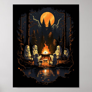 Poster Fantôme vintage Et Squelette Effrayant Squelette H