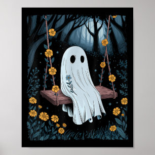 Poster Fantôme vintage Se Balançant Dans La Nuit Forestiè